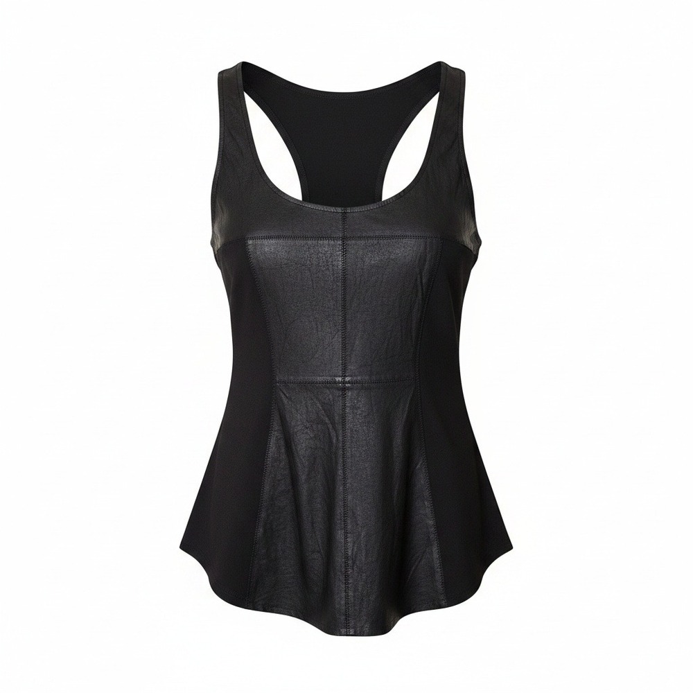 Illia NWT Biker Whimsigoth Mobwife Edgy Matrix Black Leather Inset Tank Top 8